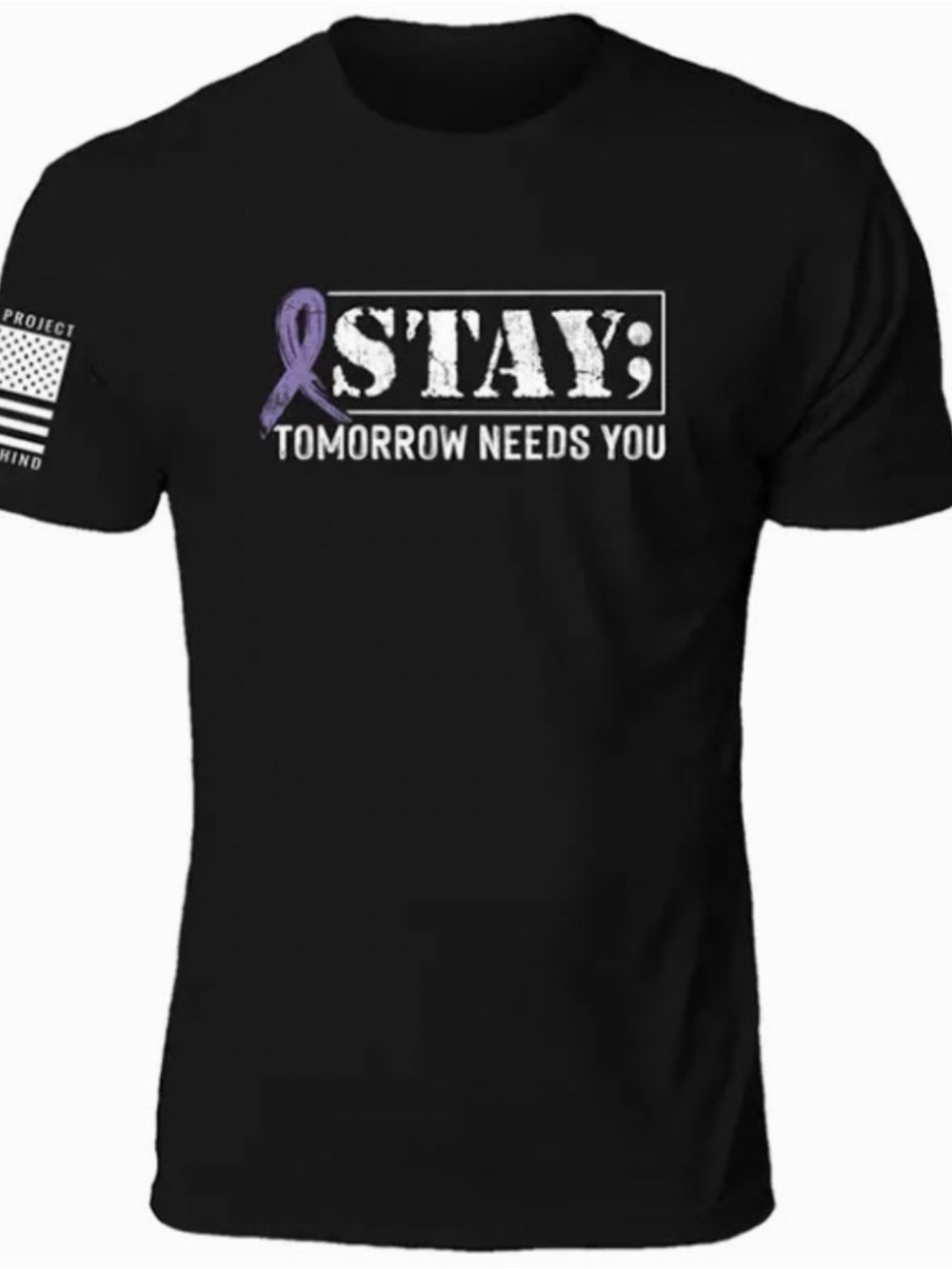KEEP WRITING YOUR STORY. STAY Tomorrow Needs You Black Shirt with Purple Ribbon